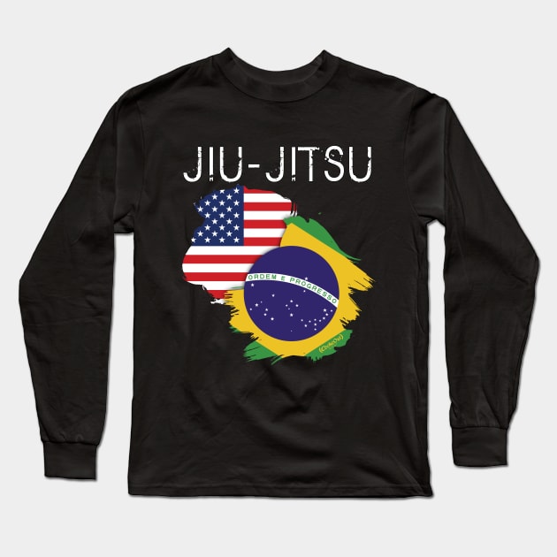 Jiu-jitsu: USA-Brazil Long Sleeve T-Shirt by albertobravoart